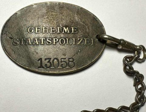 WW2 german Nazi WAFFEN SS Gestapo Staatpolizei metal ID Disk with ETUI Police