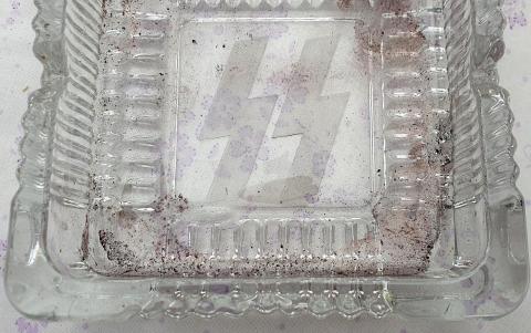 WW2 German Nazi Waffen SS glass ashtray with SS runes