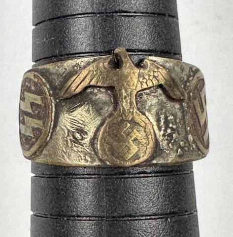 WW2 German Nazi WAFFEN SS kantine custom ring eagle swastika marked inside