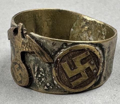 WW2 German Nazi WAFFEN SS kantine custom ring eagle swastika marked inside