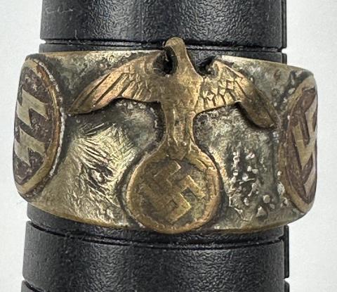 WW2 German Nazi WAFFEN SS kantine custom ring eagle swastika marked inside