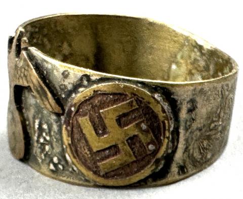 WW2 German Nazi WAFFEN SS kantine custom ring eagle swastika marked inside