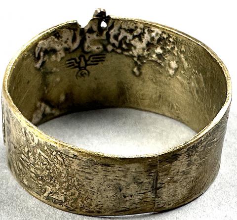 WW2 German Nazi WAFFEN SS kantine custom ring eagle swastika marked inside