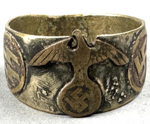 WW2 German Nazi WAFFEN SS kantine custom ring eagle swastika marked inside