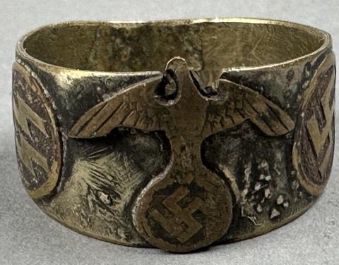 WW2 German Nazi WAFFEN SS kantine custom ring eagle swastika marked inside