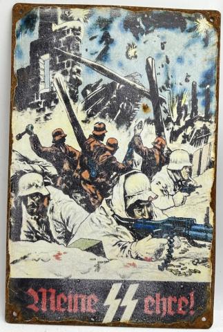 WW2 German Nazi Waffen SS meine SS Ehre! recruitment metal sign original for sale