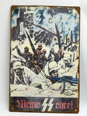 WW2 German Nazi Waffen SS meine SS Ehre! recruitment metal sign original for sale