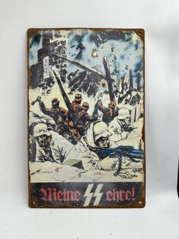 WW2 German Nazi Waffen SS meine SS Ehre! recruitment metal sign original for sale