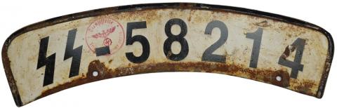 WW2 German Nazi WAFFEN SS motorcycle front licence plate stamped