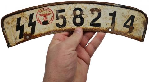 WW2 German Nazi WAFFEN SS motorcycle front licence plate stamped