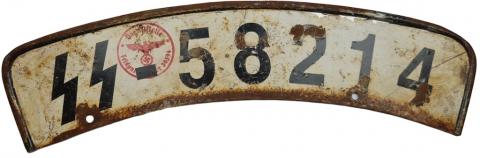 WW2 German Nazi WAFFEN SS motorcycle front licence plate stamped