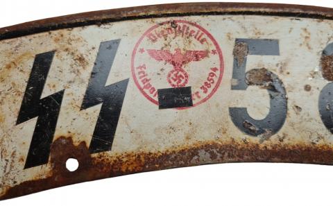 WW2 German Nazi WAFFEN SS motorcycle front licence plate stamped