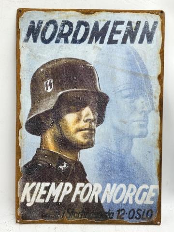 WW2 German Nazi Waffen SS Nordmenn recruitment metal sign