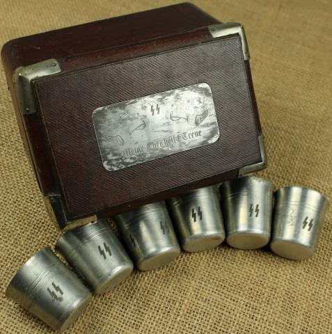 WW2 German Nazi WAFFEN SS PANZER GRENADIER division set of silverware SS cups in case with commemorative plate 
