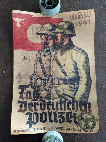 WW2 German Nazi Waffen SS POLIZEI recruitment wall poster stamped