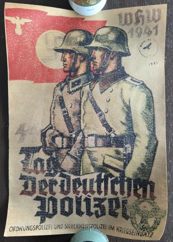WW2 German Nazi Waffen SS POLIZEI recruitment wall poster stamped original