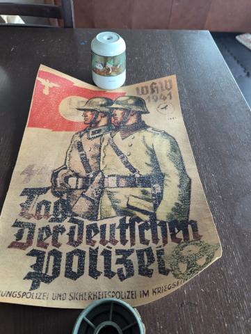 WW2 German Nazi Waffen SS POLIZEI recruitment wall poster stamped original