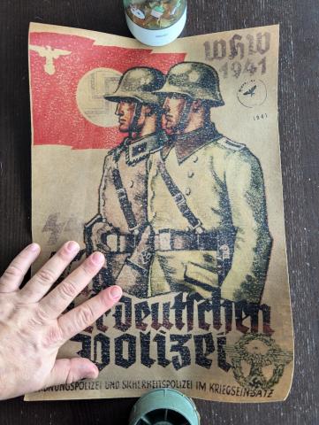 WW2 German Nazi Waffen SS POLIZEI recruitment wall poster stamped original