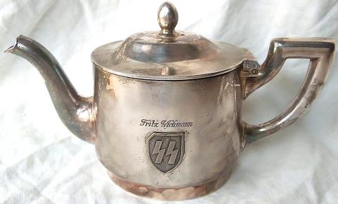 WW2 German Nazi Waffen SS silverware milk pot with SS runes and SS name