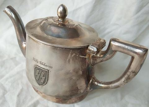 WW2 German Nazi Waffen SS silverware milk pot with SS runes and SS name