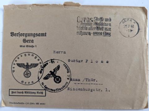 WW2 German Nazi WAFFEN SS Totenkopf concentration camp Dachau SS Guard feldpost letter stamped