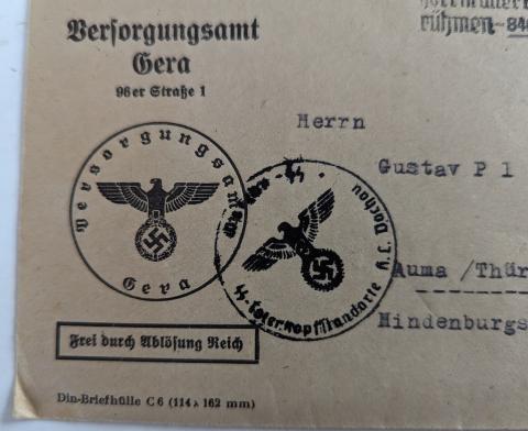 WW2 German Nazi WAFFEN SS Totenkopf concentration camp Dachau SS Guard feldpost letter stamped
