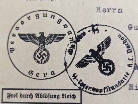 WW2 German Nazi WAFFEN SS Totenkopf concentration camp Dachau SS Guard feldpost letter stamped