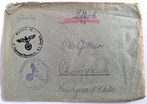 WW2 German Nazi WAFFEN SS Totenkopf concentration camp Dachau SS Guard feldpost letter stamped