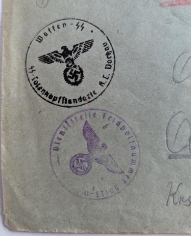 WW2 German Nazi WAFFEN SS Totenkopf concentration camp Dachau SS Guard feldpost letter stamped