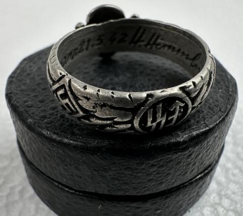 WW2 German Nazi WAFFEN SS TOTENKOPF Himmler Honor ring in case