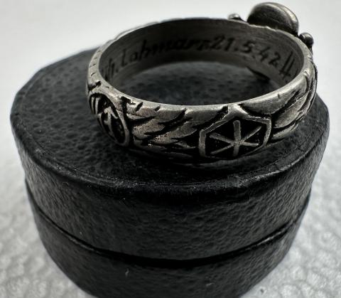 WW2 German Nazi WAFFEN SS TOTENKOPF Himmler Honor ring in case