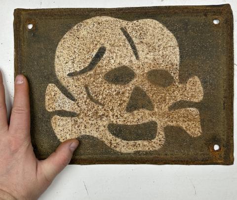 WW2 German Nazi Waffen SS Totenkopf metal sign plate from a panzer tank