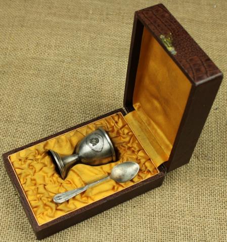 WW2 German Nazi Waffen SS totenkopf skull egg set in case silverware