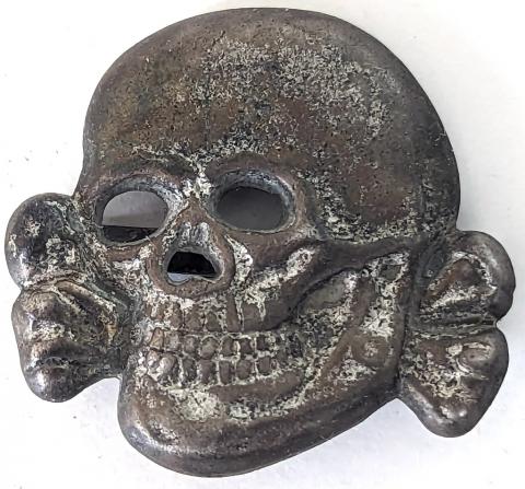 WW2 German Nazi WAFFEN SS TOTENKOPF Visor cap skull pin insignia relic marqued