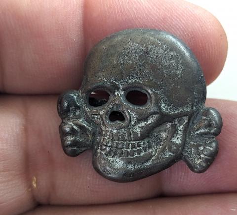 WW2 German Nazi WAFFEN SS TOTENKOPF Visor cap skull pin insignia relic marqued