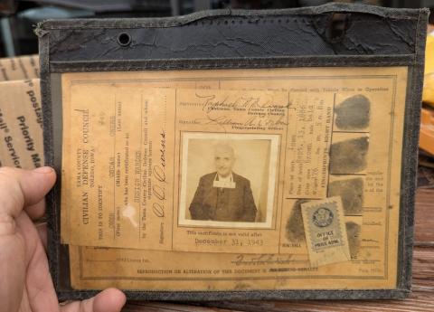 WW2 USA CIVILIAN DEFENCE COUNCIL identification papers set with photo finger prints signature for a SENIOR WARDEN Masonic Blue Lodge