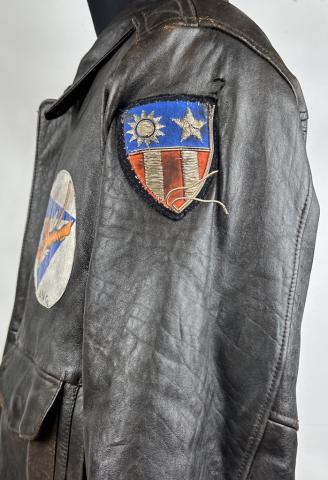 WW2 USA Flying Tigers AVG original PEARL HARBOR leather jacket BLOOD CHIT CBI PATCH SKULL FELIX THE CAT