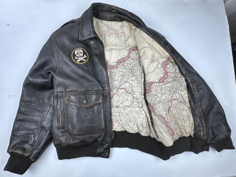 WW2 USA Flying Tigers AVG original PEARL HARBOR leather jacket BLOOD CHIT CBI PATCH SKULL FELIX THE CAT