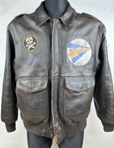 WW2 USA Flying Tigers AVG original PEARL HARBOR leather jacket BLOOD CHIT CBI PATCH SKULL FELIX THE CAT