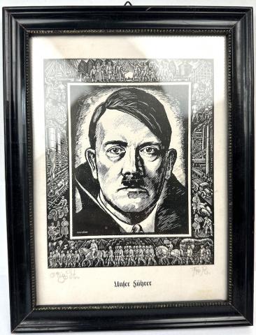 Adolf Hitler AH Fuhrer photo portrait frame lithography Fritz Röhrs nsdap