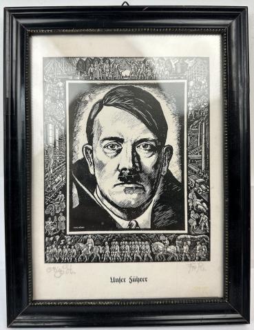 Adolf Hitler AH Fuhrer photo portrait frame lithography Fritz Röhrs nsdap