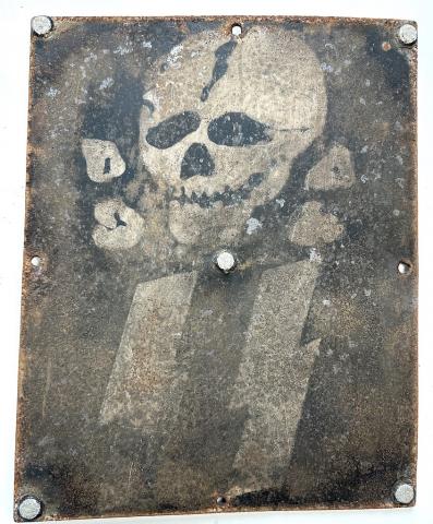 Waffen SS Totenkopf PANZER GRENADIER metal sign TANK skull original