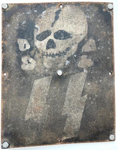 Waffen SS Totenkopf PANZER GRENADIER metal sign TANK skull original