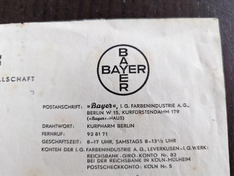 zyklon B Auschwitz IG Farben BAYER receipt for CEREZAN poison gift