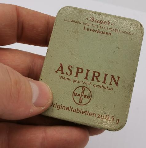 Auschwitz III Monowitz Farben Industries BAYER forced labor ASPIRIN large tin can