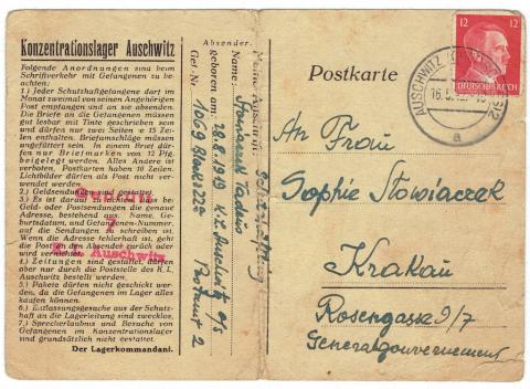 Auschwitz postcard Letter feldpost 1942 concentration camp Holocaust Polish Krakow