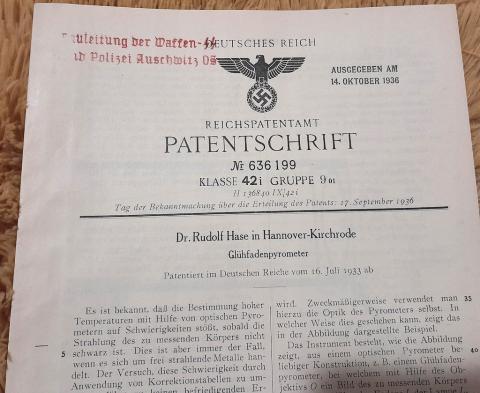 Auschwitz SS polizei pattent document concentration camp letter holocaust