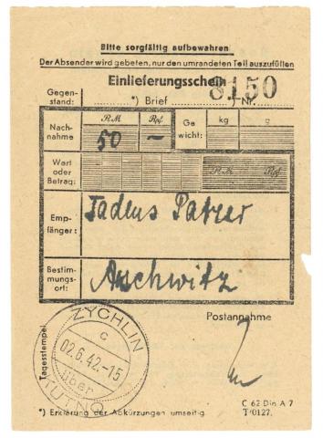 KL KZ Concentration camp AUSCHWITZ original delivery receipt for transfer stamped document