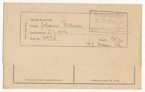 CONCENTRATION CAMP DACHAU FELDPOST LETTER 1943 holocaust inmate