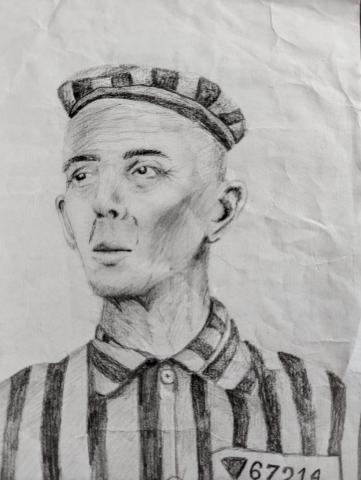 Concentration camp INMATE hand made drawing of a survivor Holocaust